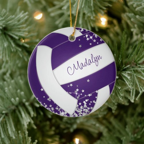 silver stars girls purple volleyball team gifts ceramic ornament