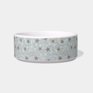Silver Stars, Gray & Blue Bubbles Pet Dish