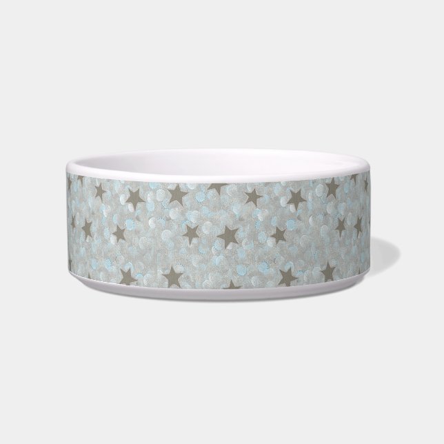 Silver Stars, Gray & Blue Bubbles Pet Dish (Front)