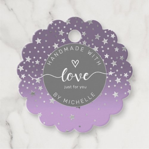 silver stars handmade with love monogram favor tags