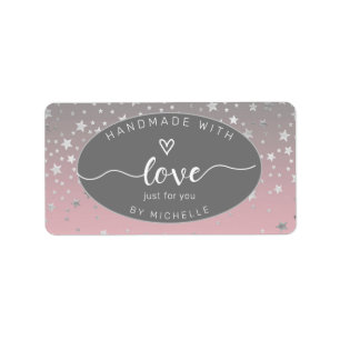 silver stars handmade with love monogram square label