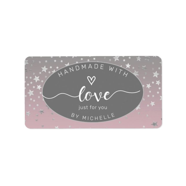 silver stars handmade with love monogram square label (Front)