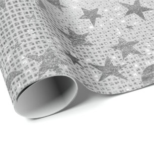 Silver Stars Moon Celestial Sky Sequin Gray VIP Wrapping Paper
