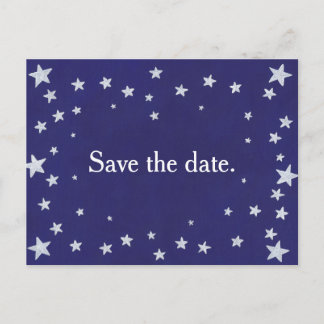 Silver Stars Navy Blue Save the date Postcard