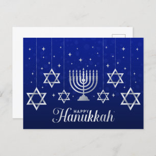 Silver Stars of David Menorah Happy Hanukkah Postcard
