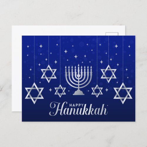 Silver Stars of David Menorah Happy Hanukkah  Postcard