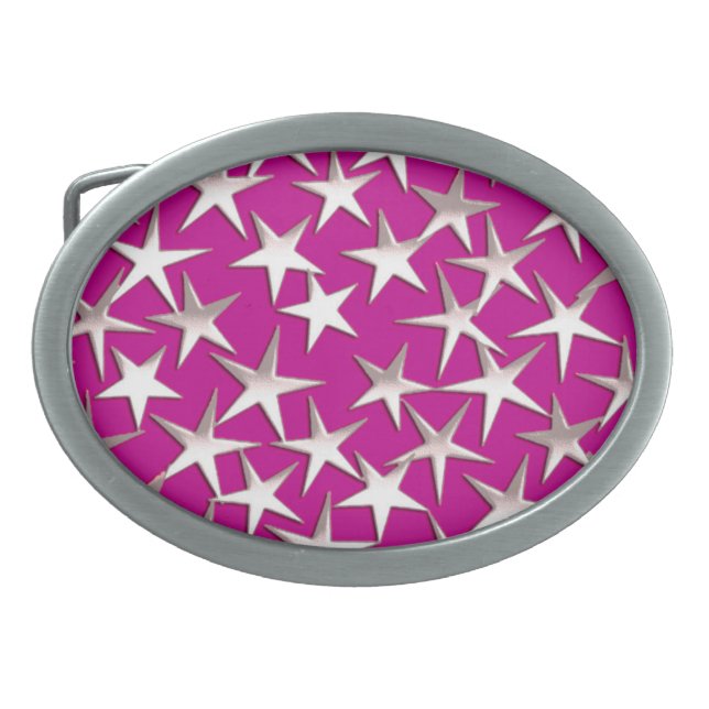 Silver stars on amethyst purple oval belt buckle (Front)