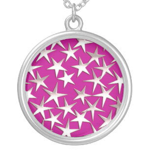 Silver stars on amethyst purple plated necklace
