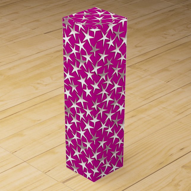 Silver stars on amethyst purple wine box (Front)