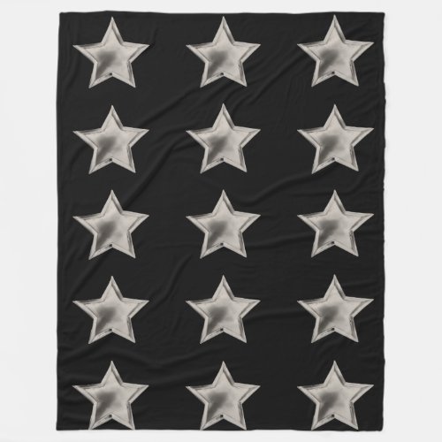 Silver Stars on Black Fleece Blanket