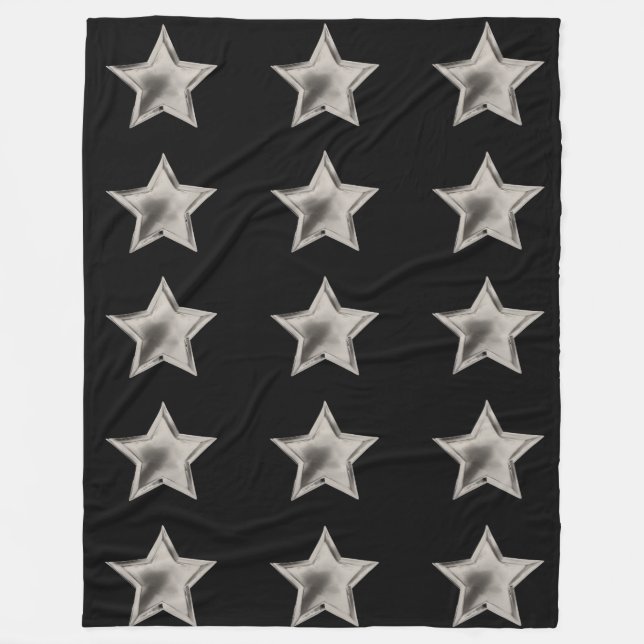 Silver Stars on Black Fleece Blanket (Front)