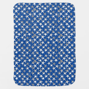 Silver stars on cobalt blue stroller blanket