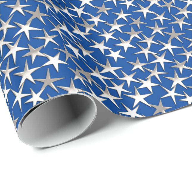 Silver stars on cobalt blue wrapping paper (Roll Corner)