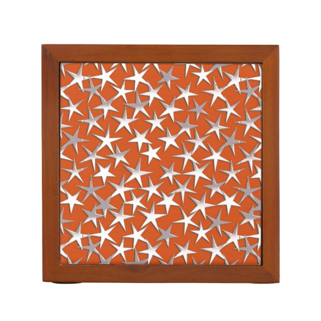 Silver stars on copper desk organizer (Front)