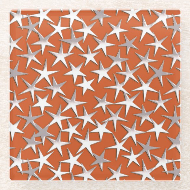Silver stars on copper glass coaster (Front)