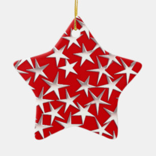 Silver stars on dark red ceramic ornament