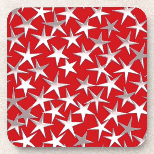 Silver stars on dark red coaster (Front)