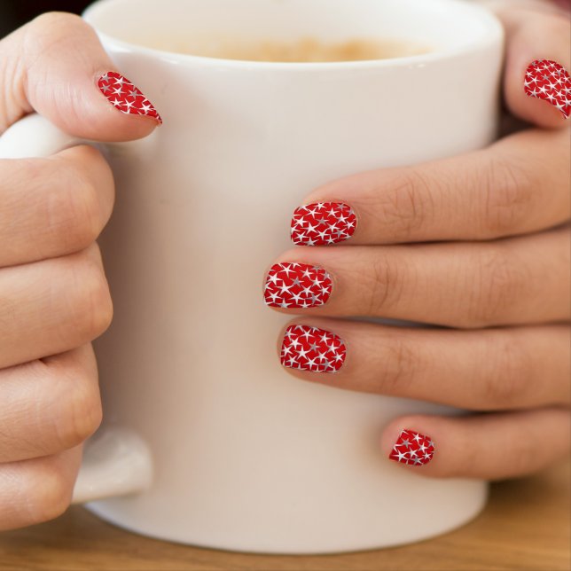 Silver stars on dark red minx nail art (Insitu - Mug)