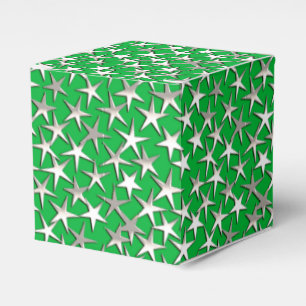 Silver stars on emerald green favor boxes