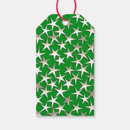 Silver stars on emerald green gift tags