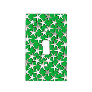 Silver stars on emerald green light switch cover