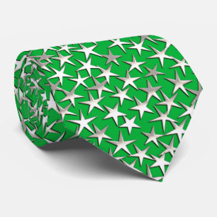 Silver stars on emerald green neck tie