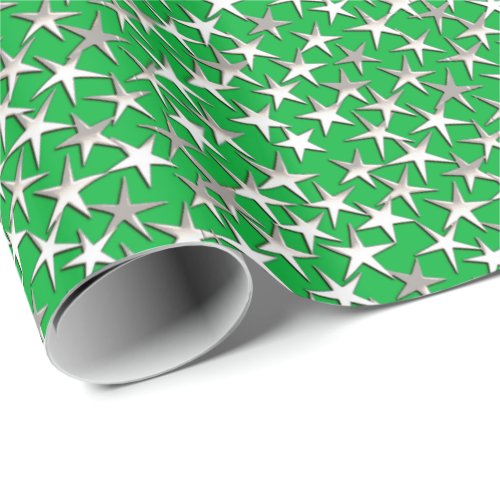 Silver stars on emerald green wrapping paper