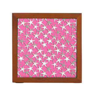 Silver stars on fuchsia pink desk organizer