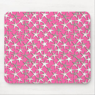 Silver stars on fuchsia pink mouse pad