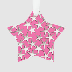 Silver stars on fuchsia pink ornament