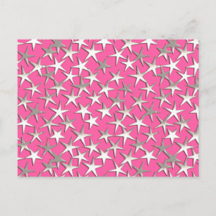 Silver stars on fuchsia pink postcard