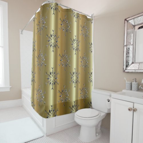 Silver Stars On Gold Christmas Shower Curtain