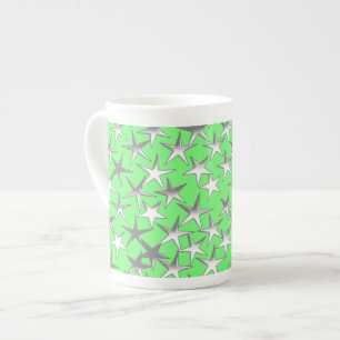 Silver stars, on lime green bone china mug
