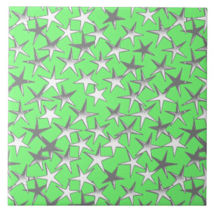 Silver stars, on lime green ceramic tile