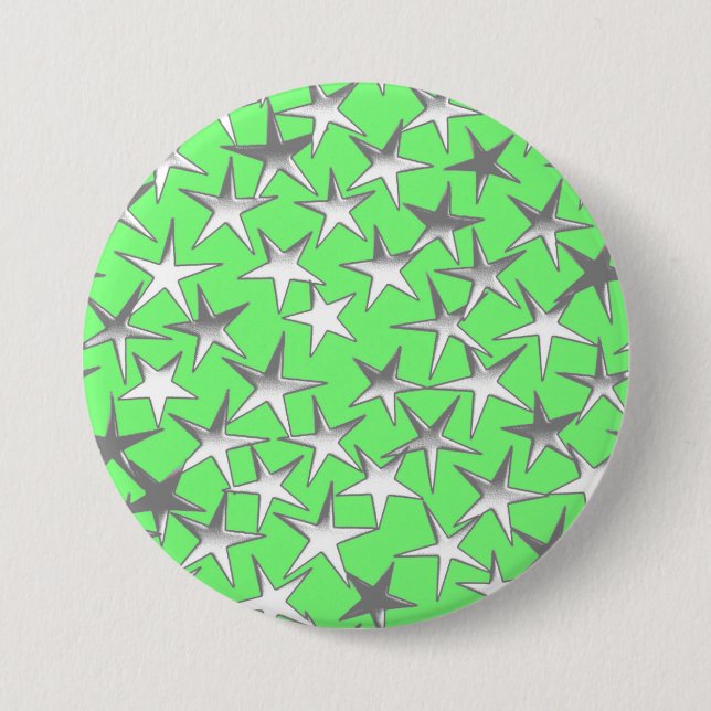 Silver stars, on lime green pinback button (Front)