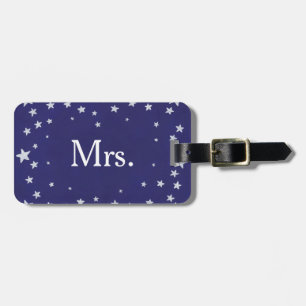 Silver Stars on Navy Blue Mr Mrs Luggage Tags