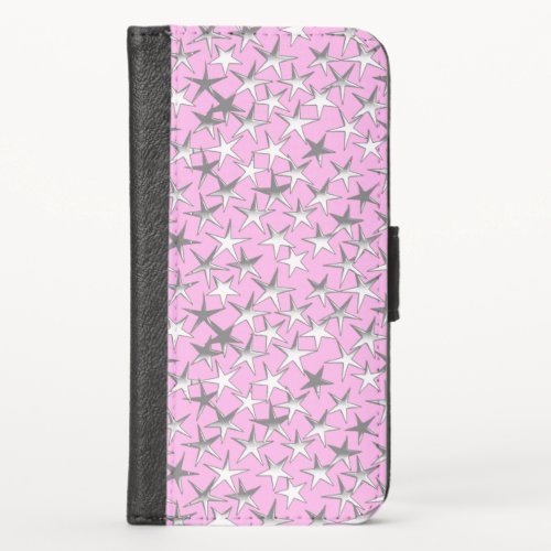 Silver stars on orchid pink iPhone x wallet case