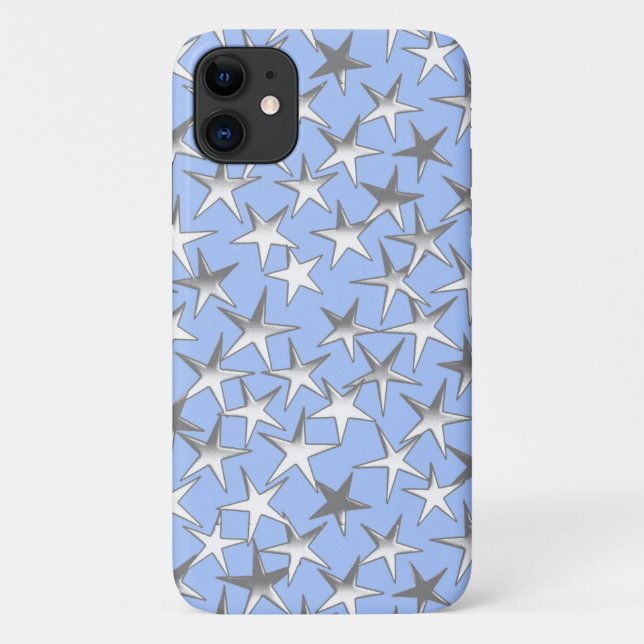 Silver stars, on pale blue Case-Mate iPhone case (Back)
