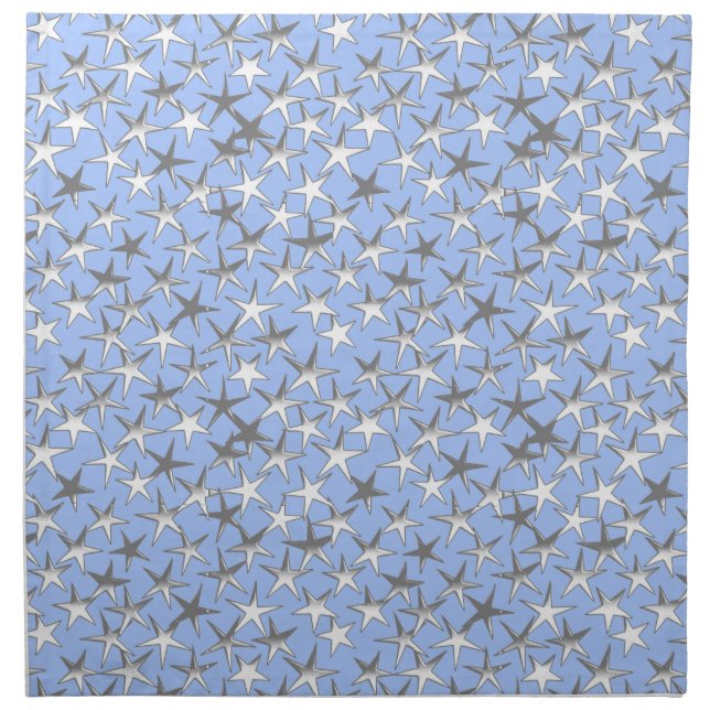 Silver stars, on pale blue cloth napkin (Front)