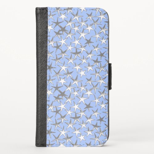 Silver stars on pale blue iPhone x wallet case