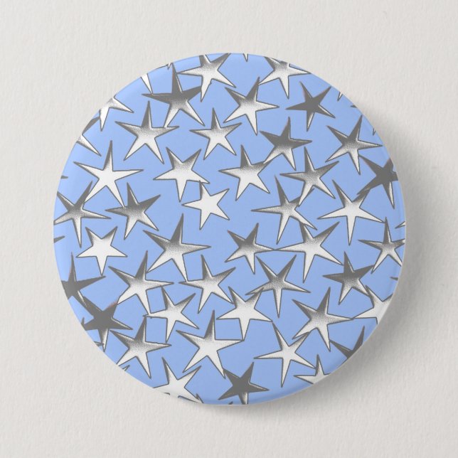 Silver stars, on pale blue pinback button (Front)