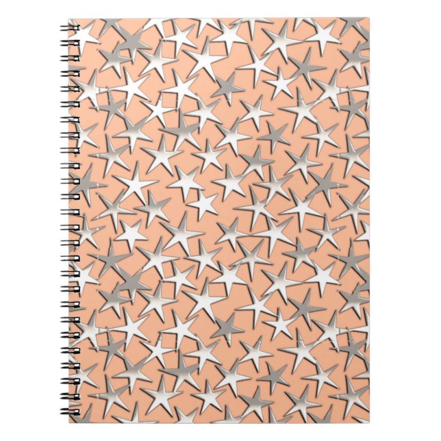 Silver stars on peach pink notebook (Front)