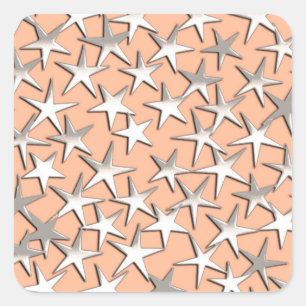 Silver stars on peach pink square sticker