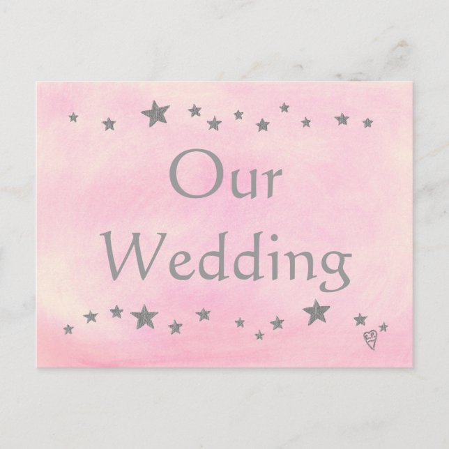 Silver Stars on Pink, Wedding Invitation Postcards (Front)