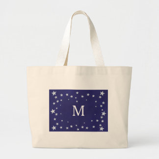 Silver Stars on Royal Navy Blue Monogram Tote Bags