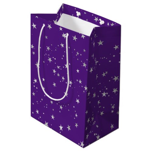 Silver Stars on Royal Purple Background Medium Gift Bag