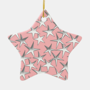 Silver stars, on shell pink ceramic ornament