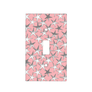 Silver stars, on shell pink light switch cover