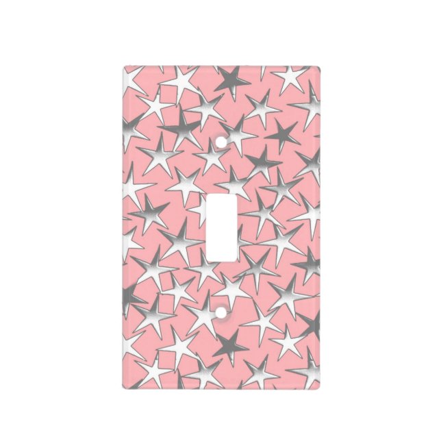 Silver stars, on shell pink light switch cover (Front)
