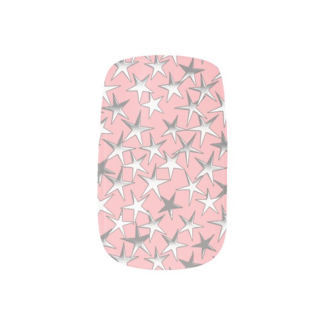 Silver stars, on shell pink minx nail wraps (Left Thumb)